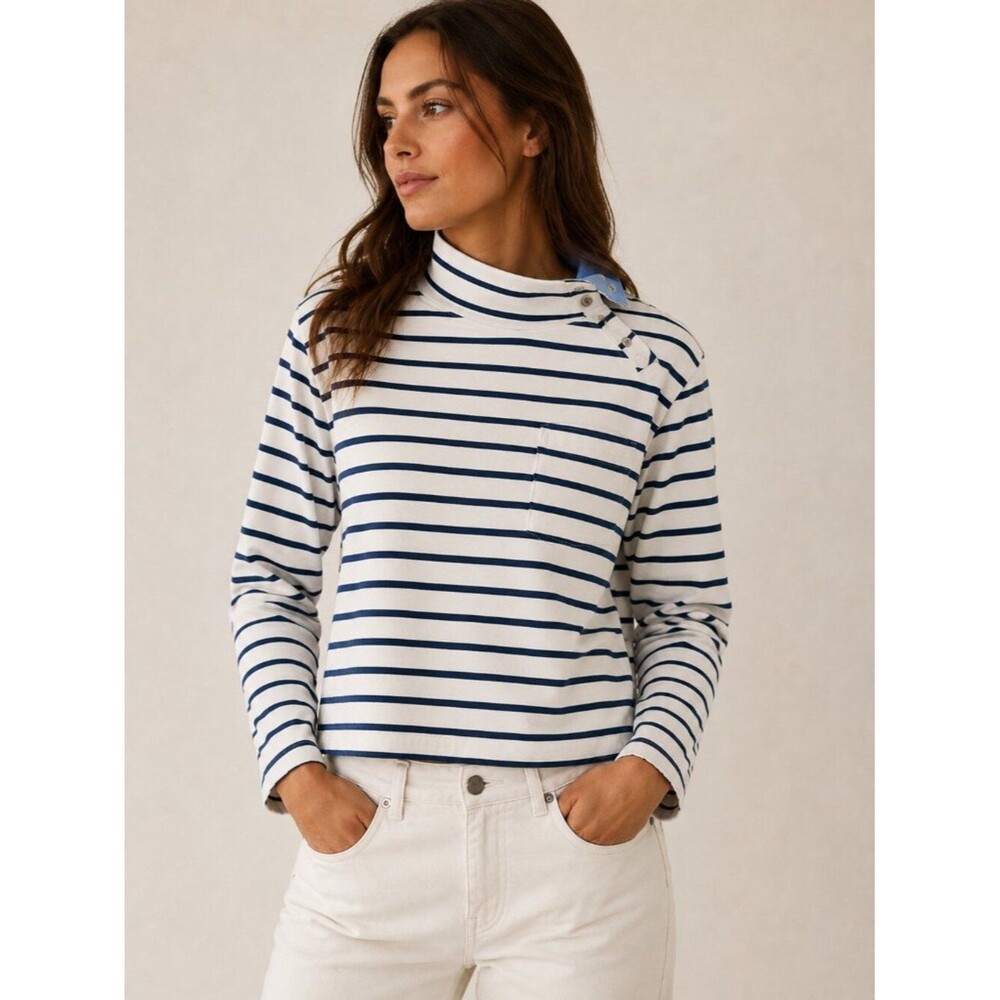Vineyard Vines Women’s S Striped Mock Neck Cotton Pullover Pocket